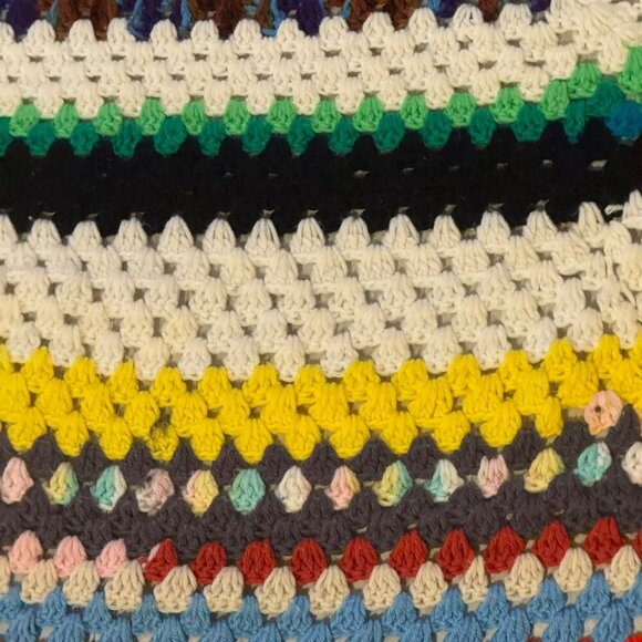 Handmade Multi-Colored Crochet Afghan Blanket 79"x79" Square Pattern - Picture 3 of 3